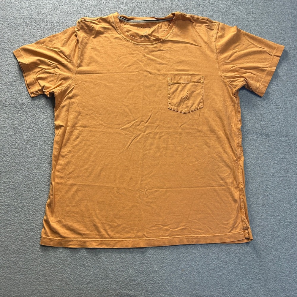 Nautica Pocket T Shirt Mens Large Mustard Yellow 100%‎ Cotton Short Sleeve Tee
